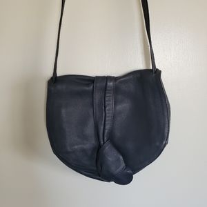 Vintage Tribeca Leather Crossbody Bag Blue Fold Over Snap Front